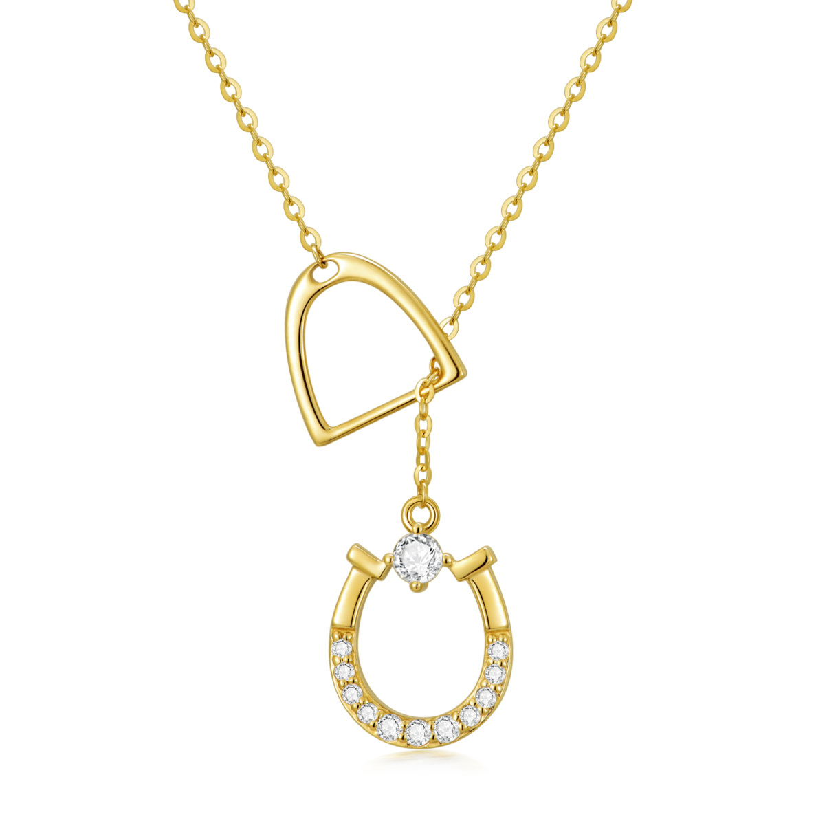 10K Gold Circular Shaped Cubic Zirconia Horseshoe Pendant Necklace-1