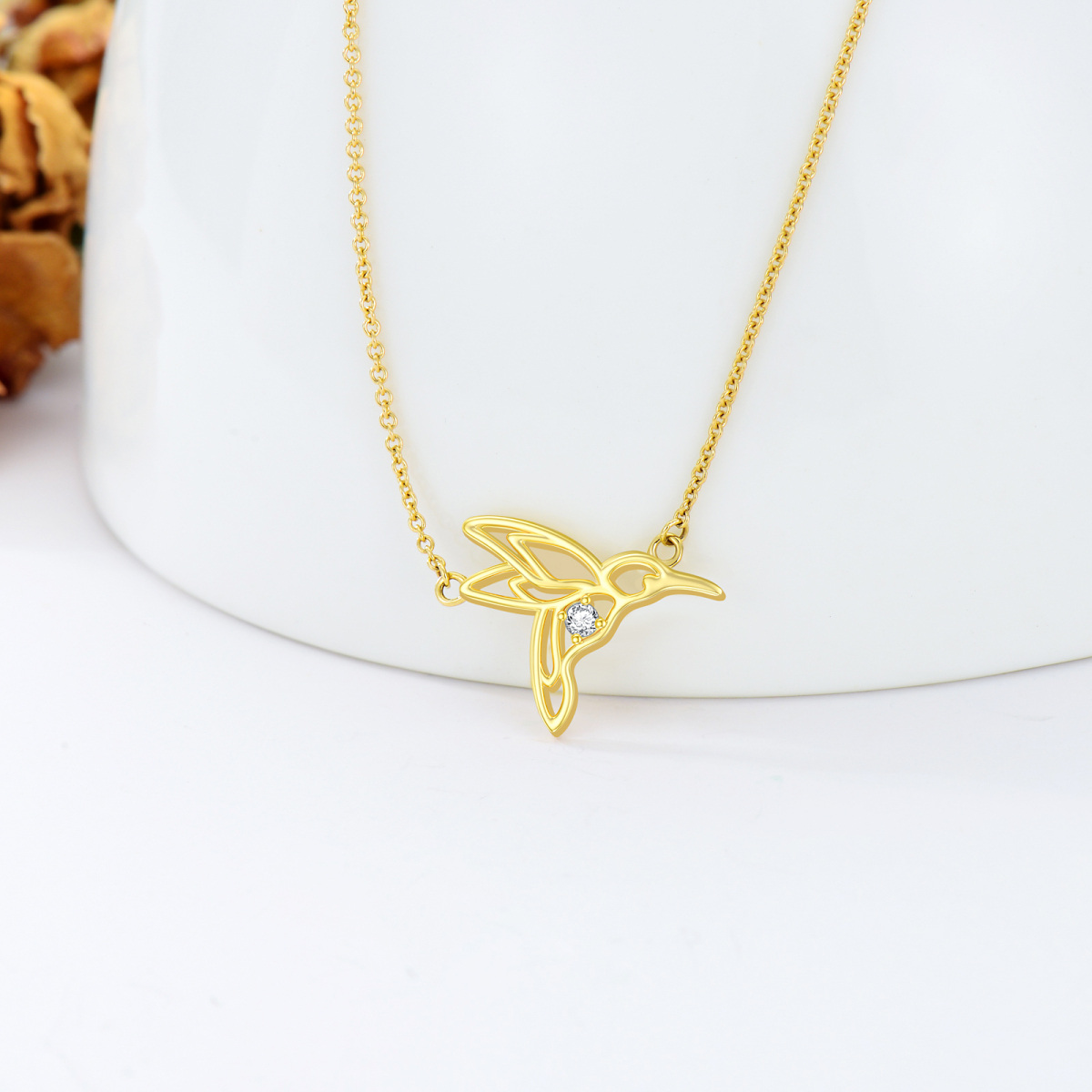 Pingente de colar de colibri em ouro amarelo 18K para mulheres, presentes de aniversário, joias-2