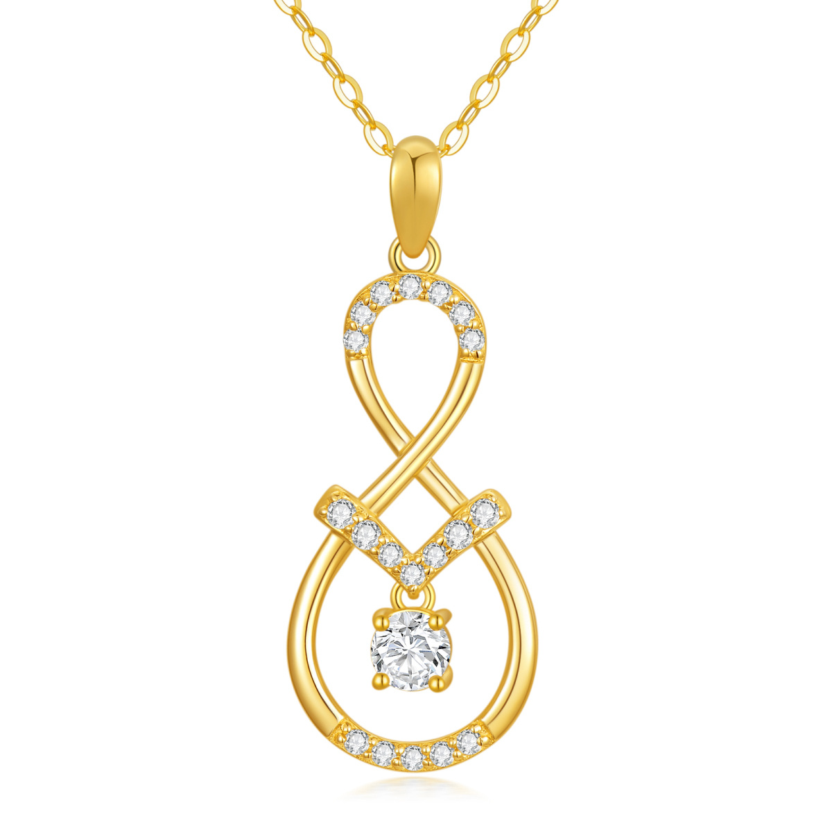 10K Gold Circular Shaped Cubic Zirconia Infinite Symbol Pendant Necklace-1