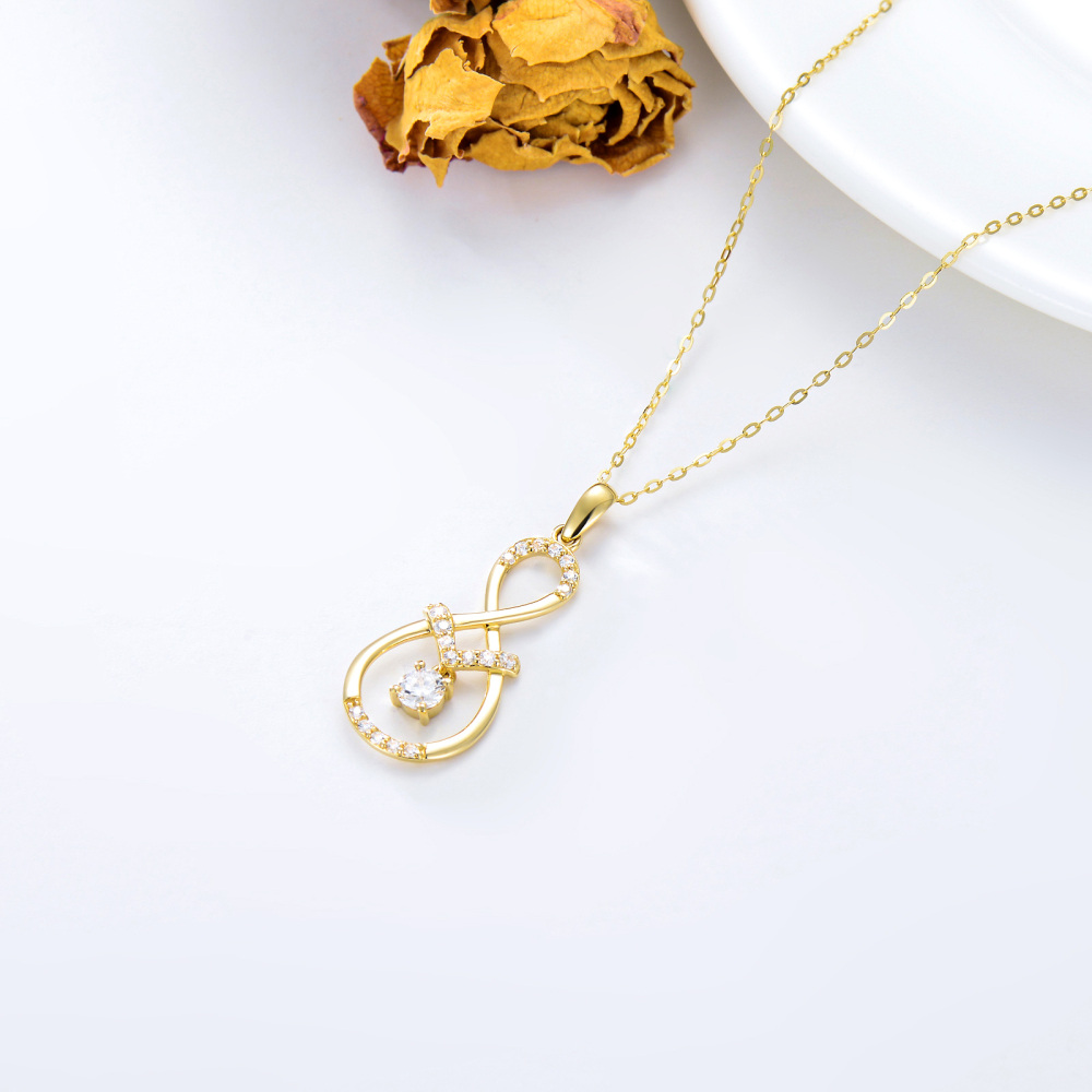 10K Gold Circular Shaped Cubic Zirconia Infinite Symbol Pendant Necklace-4