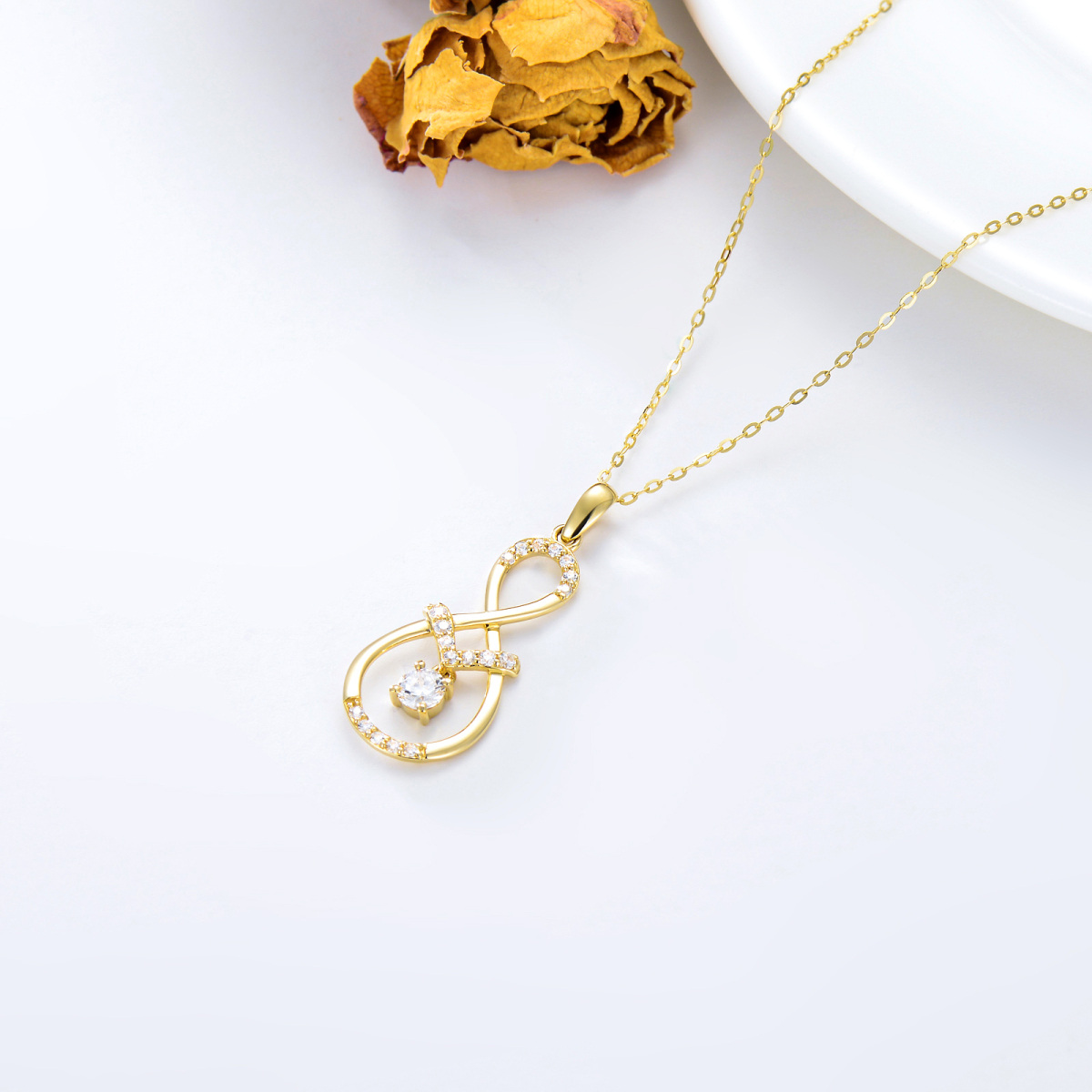 10K Gold Circular Shaped Cubic Zirconia Infinite Symbol Pendant Necklace-4