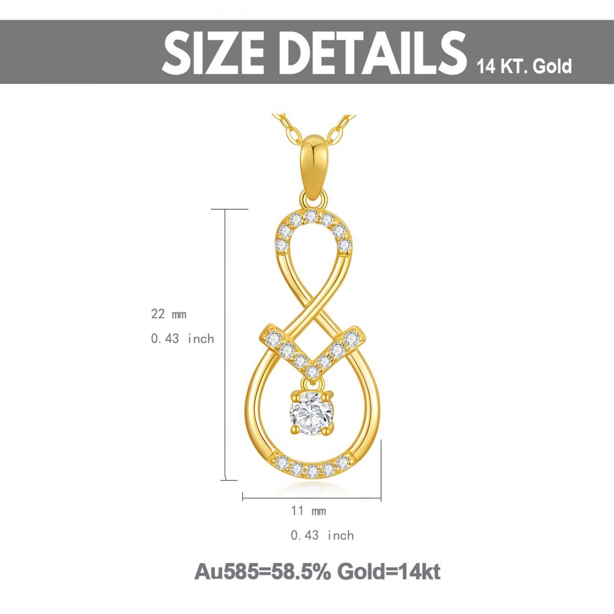 10K Gold Circular Shaped Cubic Zirconia Infinite Symbol Pendant Necklace-5