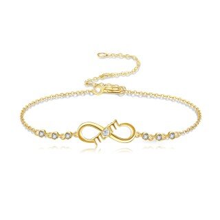 10K Gold Circular Shaped Cubic Zirconia Infinity Symbol Charm Bracelet-15