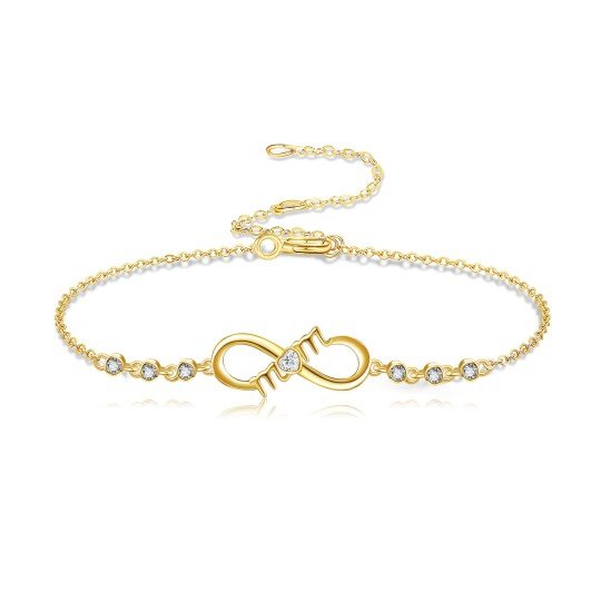 10K Gold Circular Shaped Cubic Zirconia Infinity Symbol Charm Bracelet