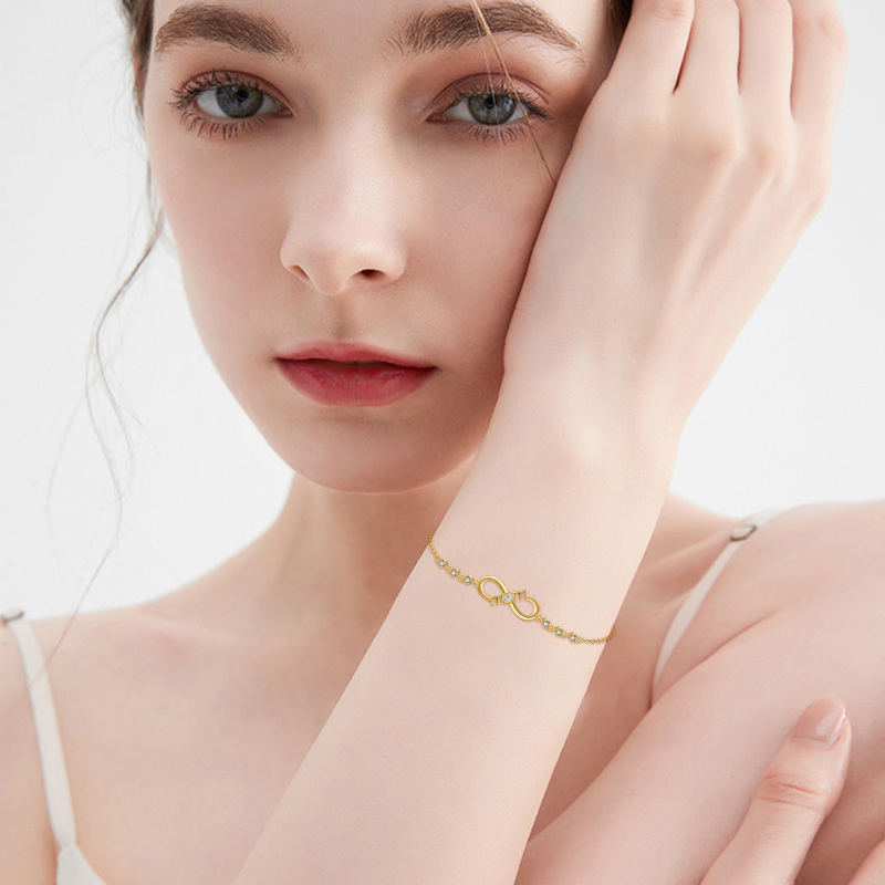 10K Gold Circular Shaped Cubic Zirconia Infinity Symbol Charm Bracelet-2