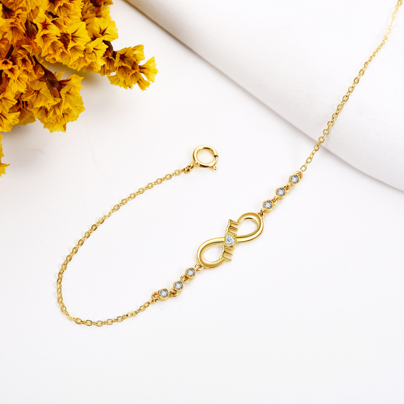 10K Gold Circular Shaped Cubic Zirconia Infinity Symbol Charm Bracelet-3