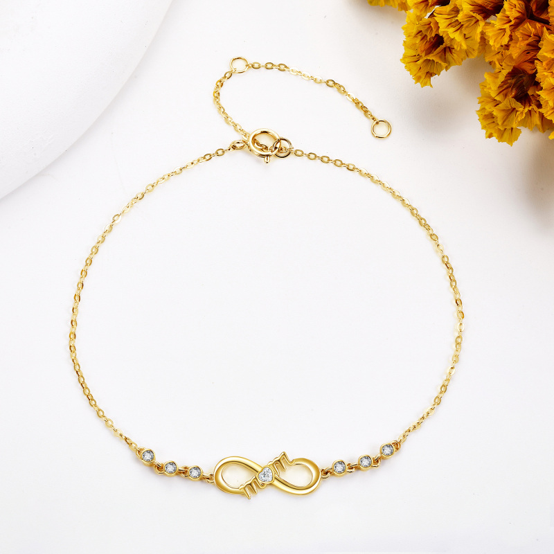 10K Gold Circular Shaped Cubic Zirconia Infinity Symbol Charm Bracelet-4