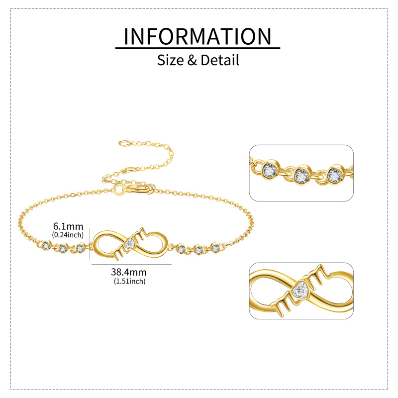 10K Gold Circular Shaped Cubic Zirconia Infinity Symbol Charm Bracelet-5