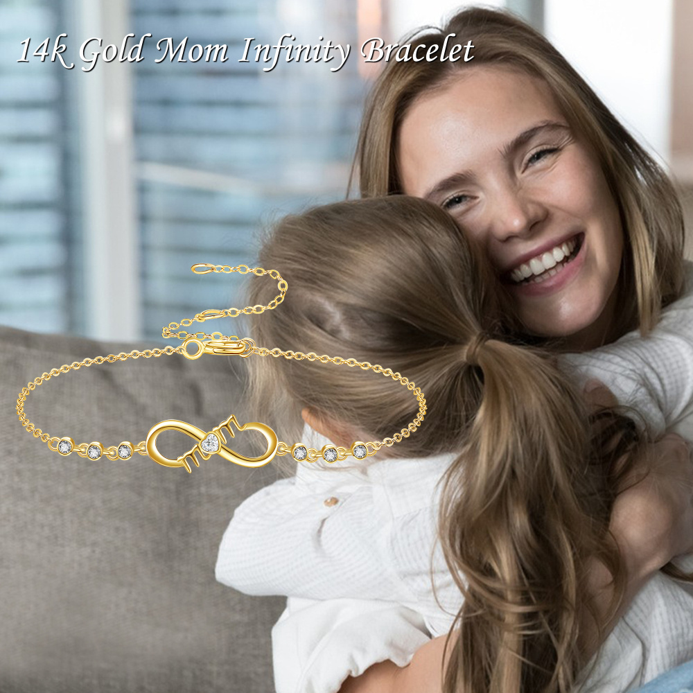 10K Gold Circular Shaped Cubic Zirconia Infinity Symbol Charm Bracelet-6