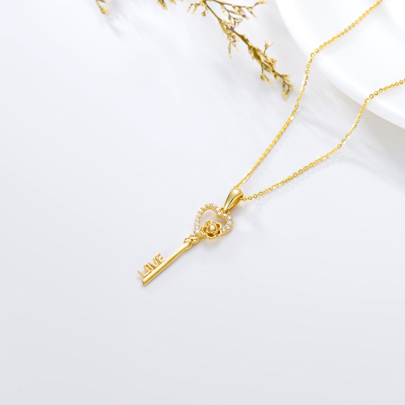 18K Gold Circular Shaped Cubic Zirconia Key Pendant Necklace-4