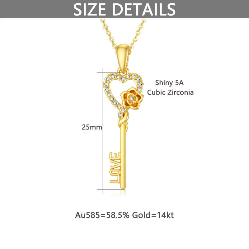 18K Gold Circular Shaped Cubic Zirconia Key Pendant Necklace-5