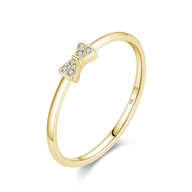 14K Gold Circular Shaped Lab Created Diamond Bow Ring-1