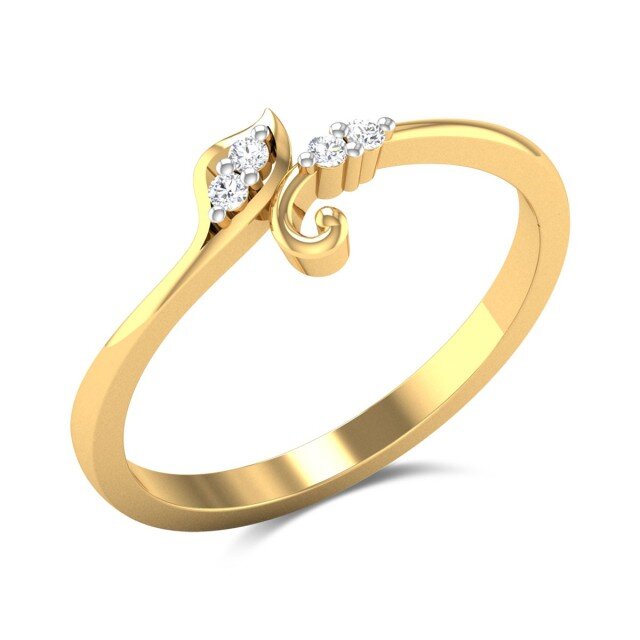 Anillo de compromiso de hojas de diamantes creados en laboratorio con forma circular chapada en oro amarillo de plata de ley-3