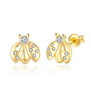 10K Gold Circular Shaped Cubic Zirconia Ladybug Stud Earrings-15