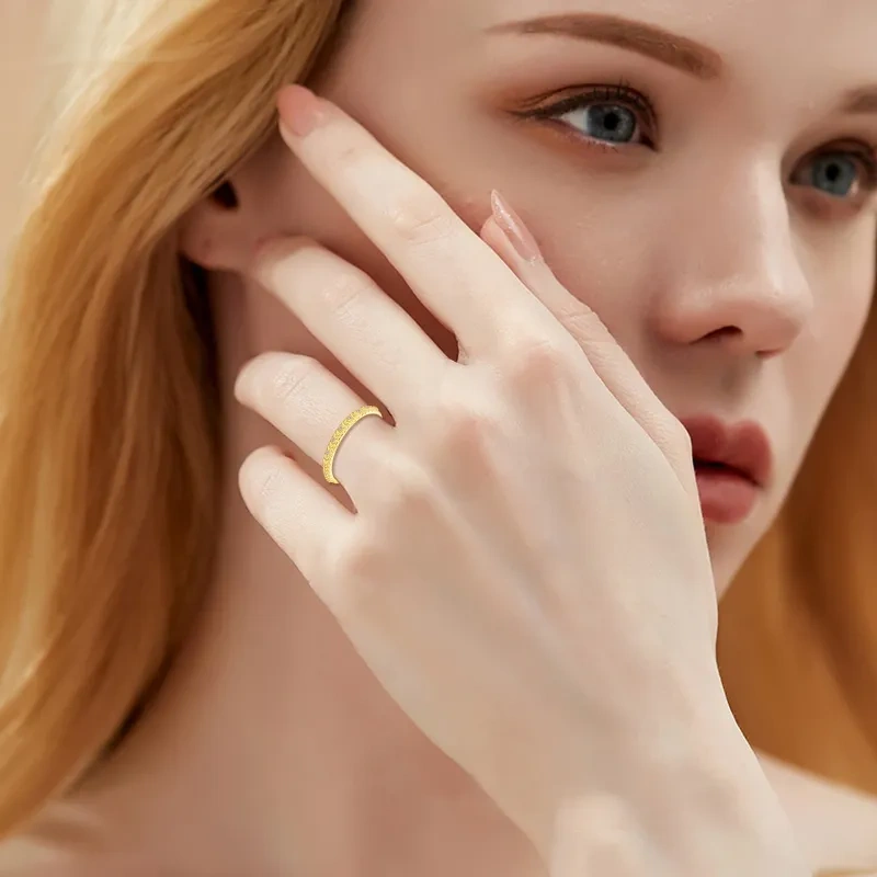 Bague feuilles en or 18K à zircon cubique de forme circulaire-2