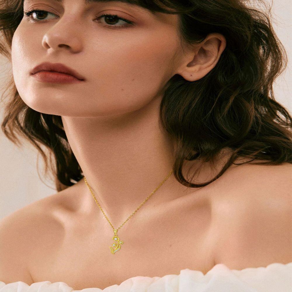 10K Gold Circular Shaped Cubic Zirconia Lily Pendant Necklace-2