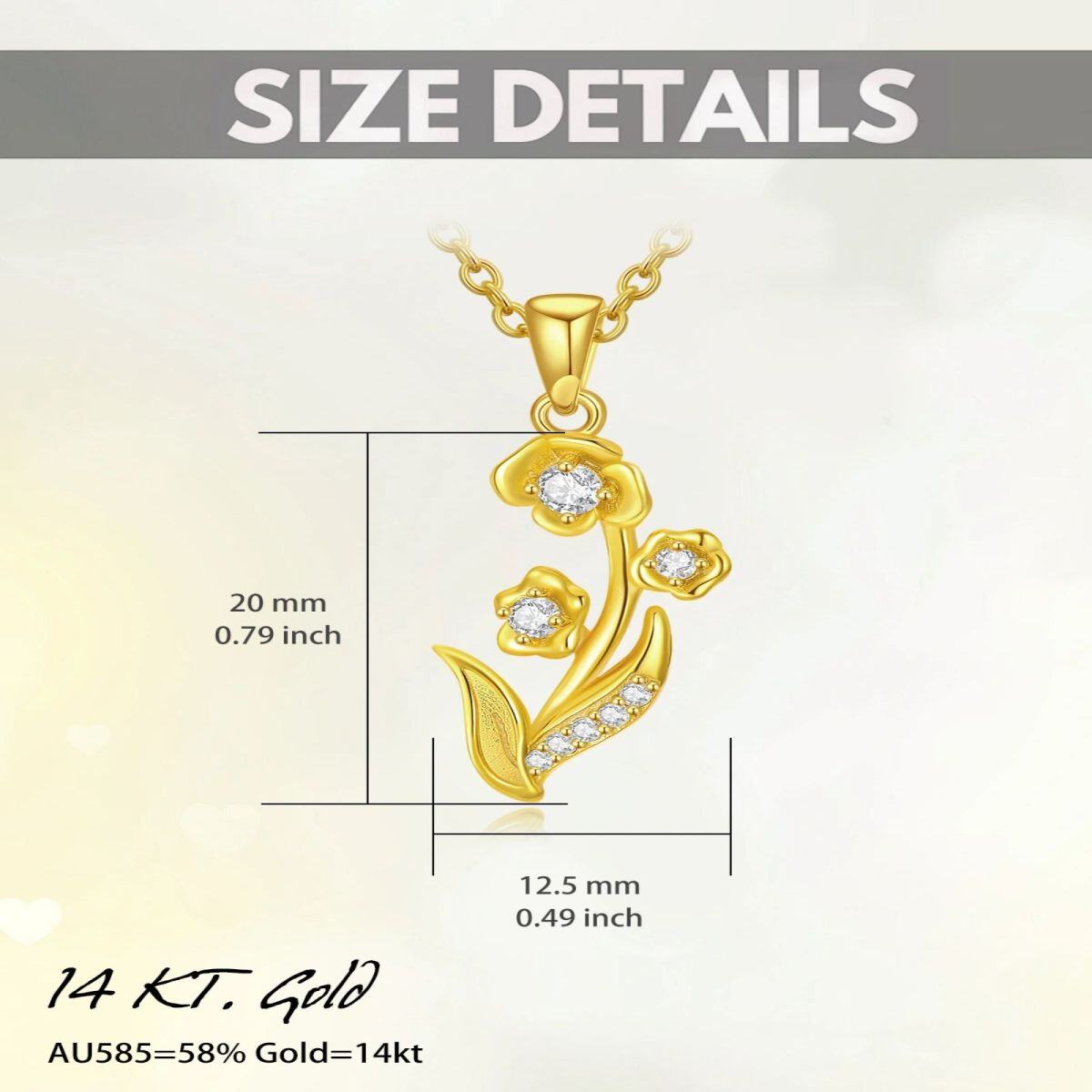 14K Gold kreisförmig Cubic Zirkonia Lily Anhänger Halskette-4