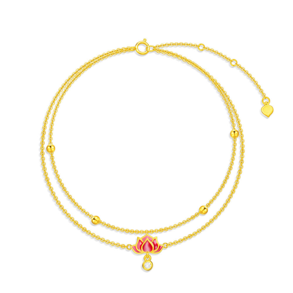 10K Gold Circular Shaped Cubic Zirconia Lotus Multi-layered Anklet-1
