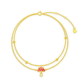 10K Gold Circular Shaped Cubic Zirconia Lotus Multi-layered Anklet-10