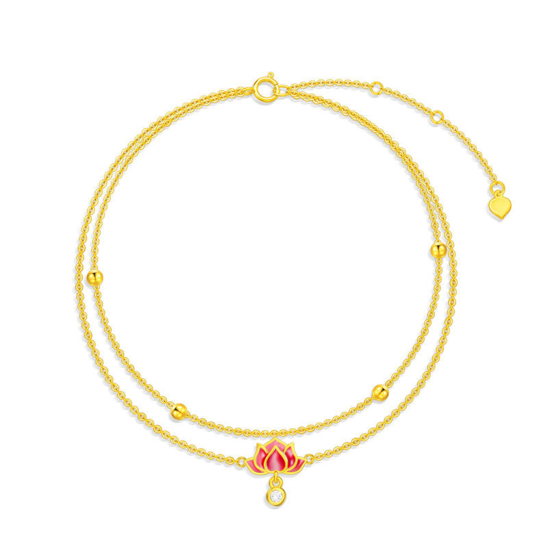 10K Gold Circular Shaped Cubic Zirconia Lotus Multi-layered Anklet-13