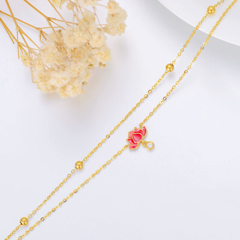 10K Gold Circular Shaped Cubic Zirconia Lotus Multi-layered Anklet-3