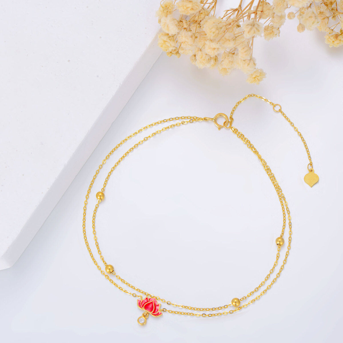 14K Gold Circular Shaped Cubic Zirconia Lotus Multi-layered Anklet-4