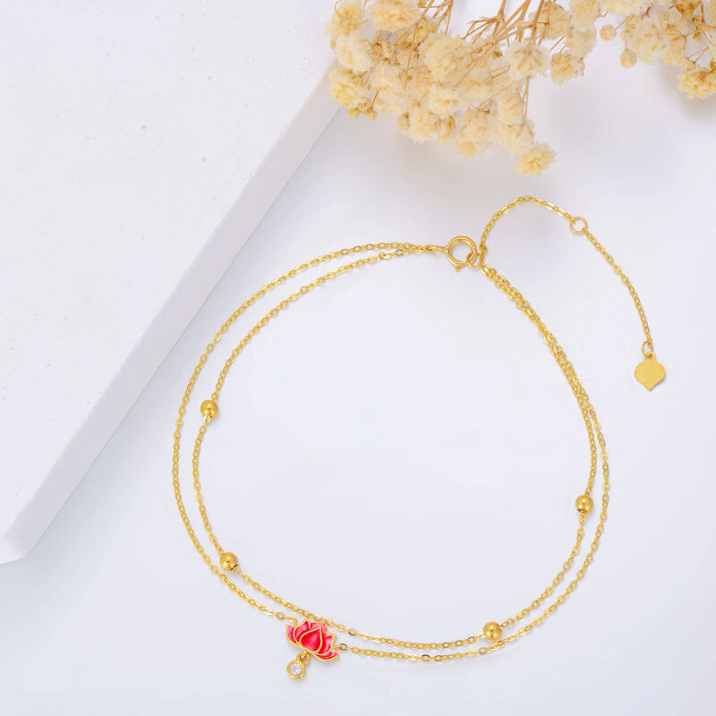 10K Gold Circular Shaped Cubic Zirconia Lotus Multi-layered Anklet-4
