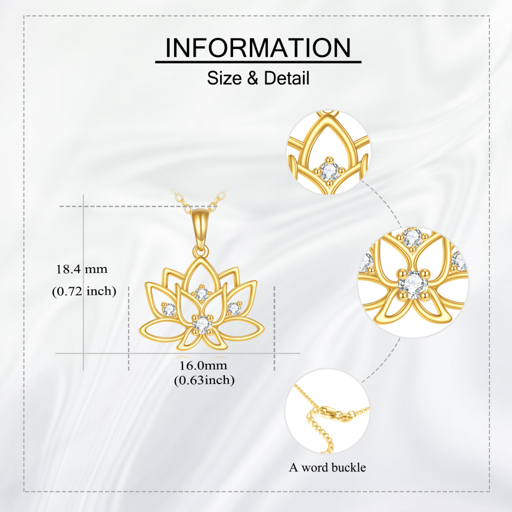 10K Gold Circular Shaped Cubic Zirconia Lotus Pendant Necklace-3