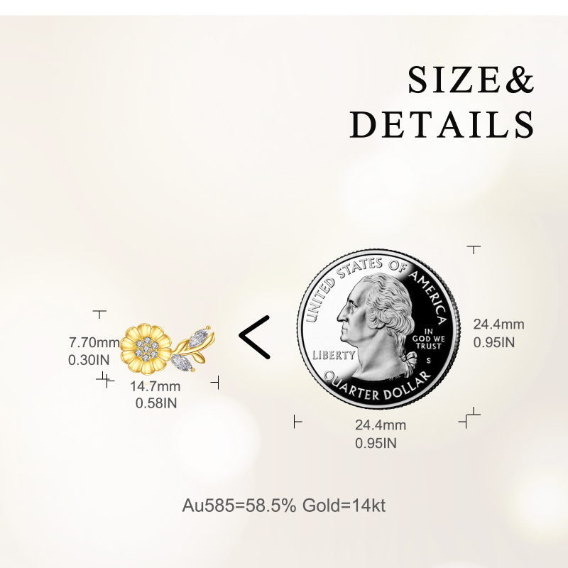 10K White Gold Round Cut & Marquise Cut Cubic Zirconia Sunflower Stud Earrings-5