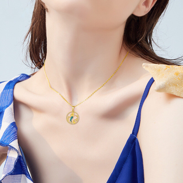 Collana con ciondolo a forma di sirena circolare in oro 14K-2