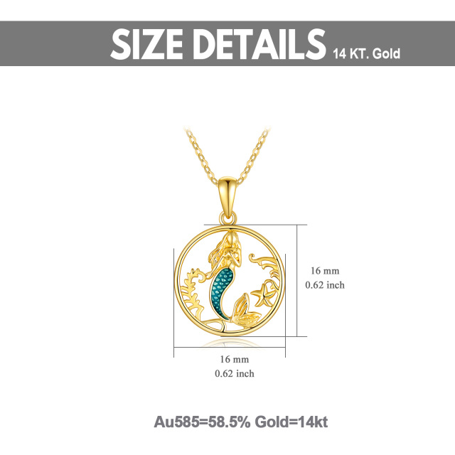 14K Gold Circular Shaped Mermaid Pendant Necklace-5