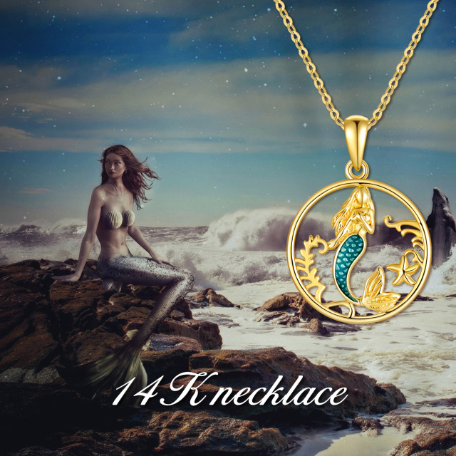 Colar com pingente de sereia em forma circular em ouro 14K-6