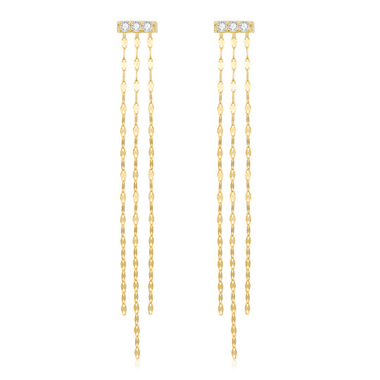 Boucles d'oreilles pendantes en or 14K avec barre de Moissanite de forme circulaire