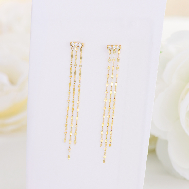 10K Gold Circular Shaped Moissanite Bar Drop Earrings-3