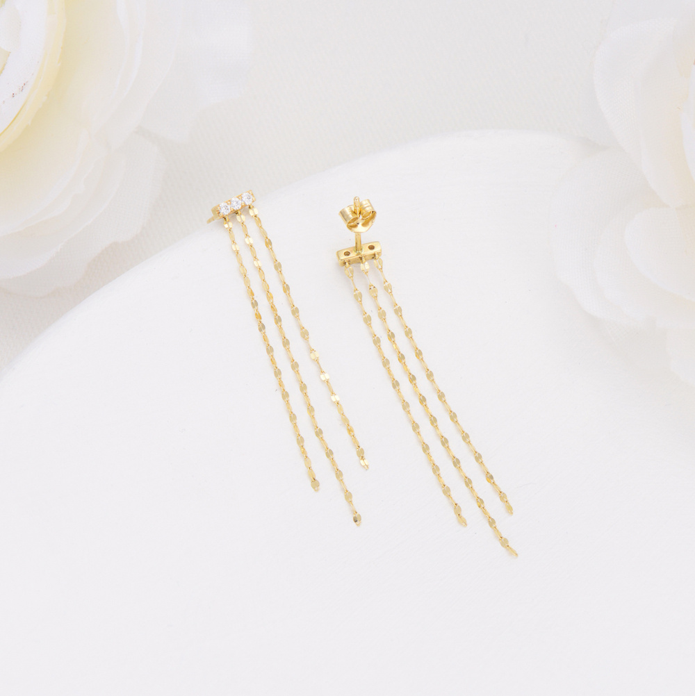 10K Gold Circular Shaped Moissanite Bar Drop Earrings-4