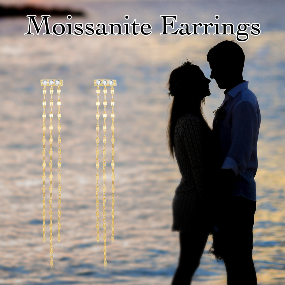 10K Gold Circular Shaped Moissanite Bar Drop Earrings-6