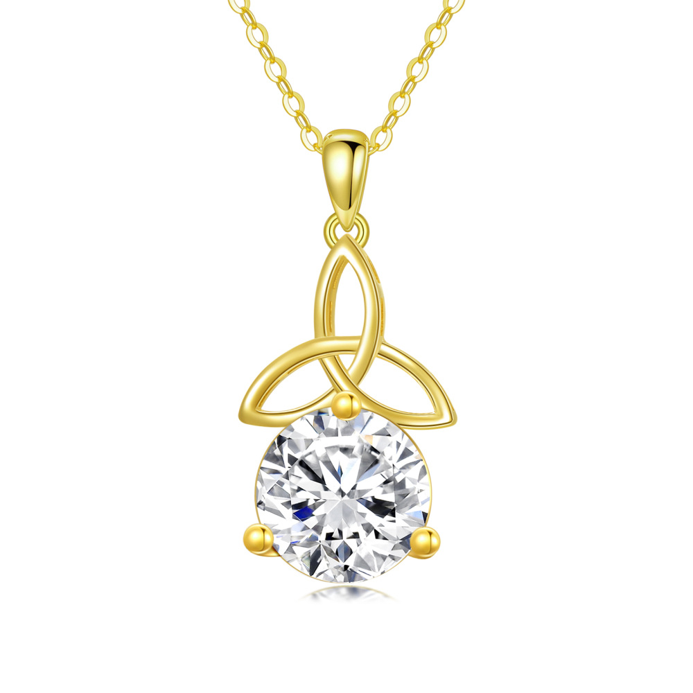 10K Gold Circular Shaped Moissanite Celtic Knot Pendant Necklace-1