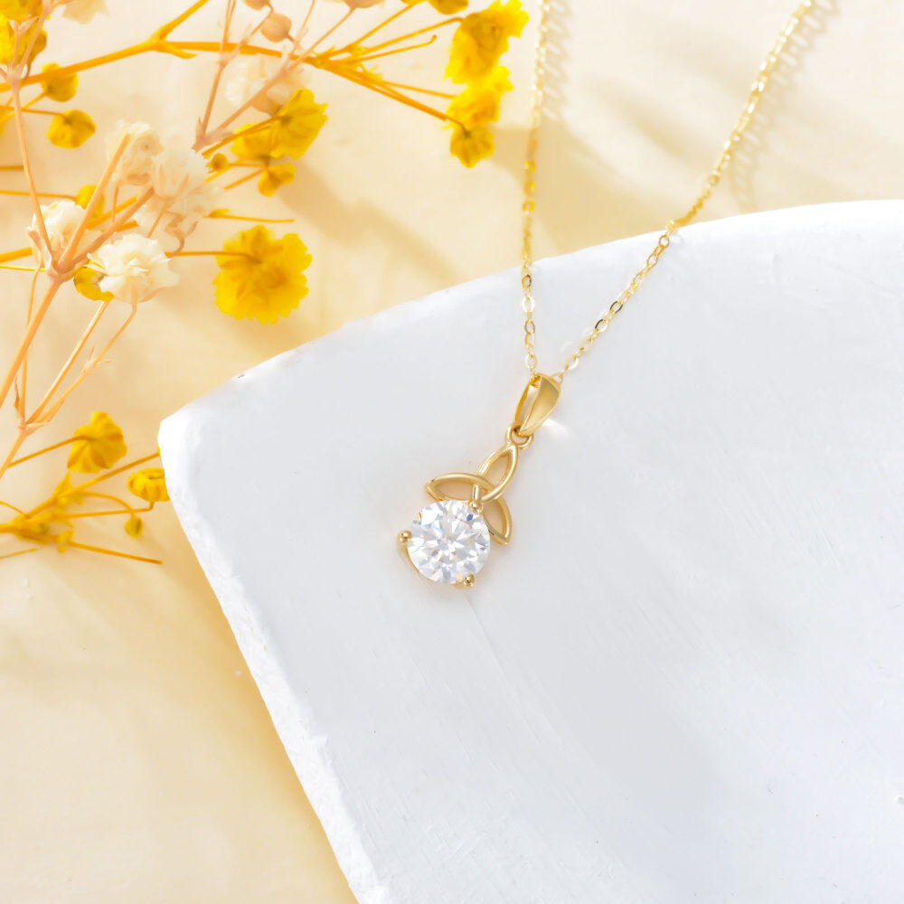 10K Gold Circular Shaped Moissanite Celtic Knot Pendant Necklace-4