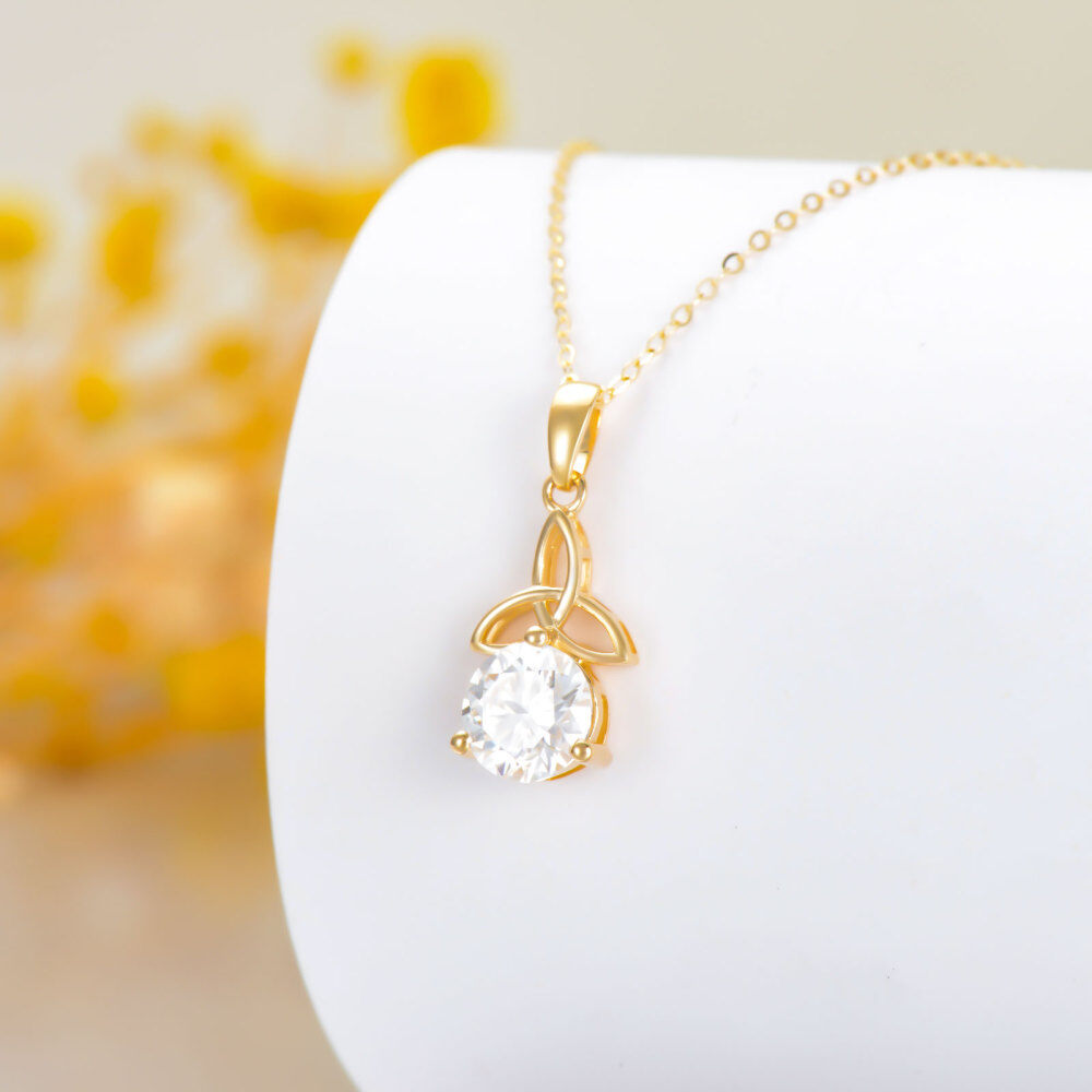 10K Gold Circular Shaped Moissanite Celtic Knot Pendant Necklace-5