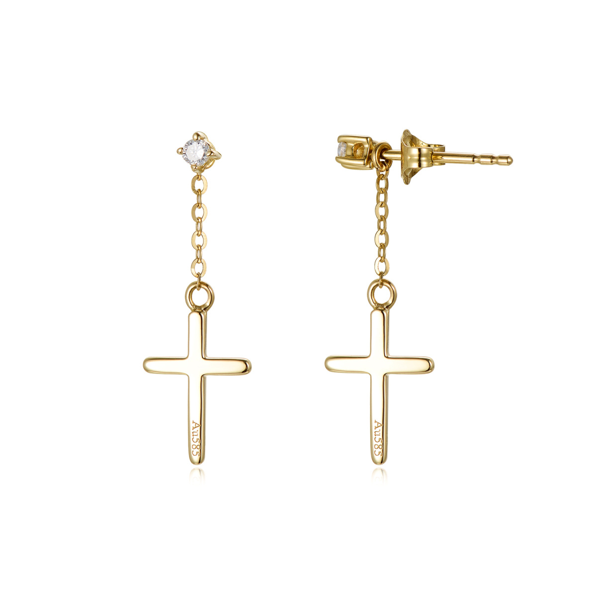 Boucles d'oreilles pendantes en or 14K avec croix en Moissanite de forme circulaire-1