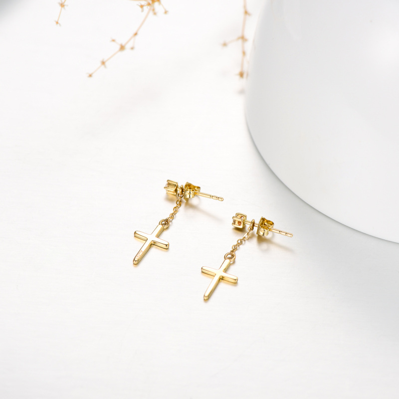 18K Gold Circular Shaped Moissanite Cross Drop Earrings-4