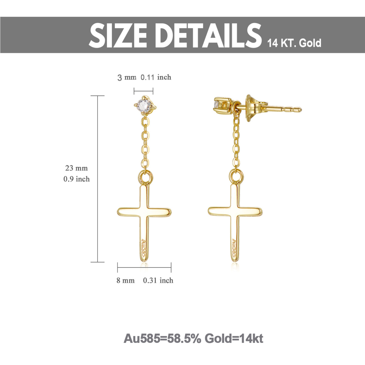 14K Gold Circular Shaped Moissanite Cross Drop Earrings-6