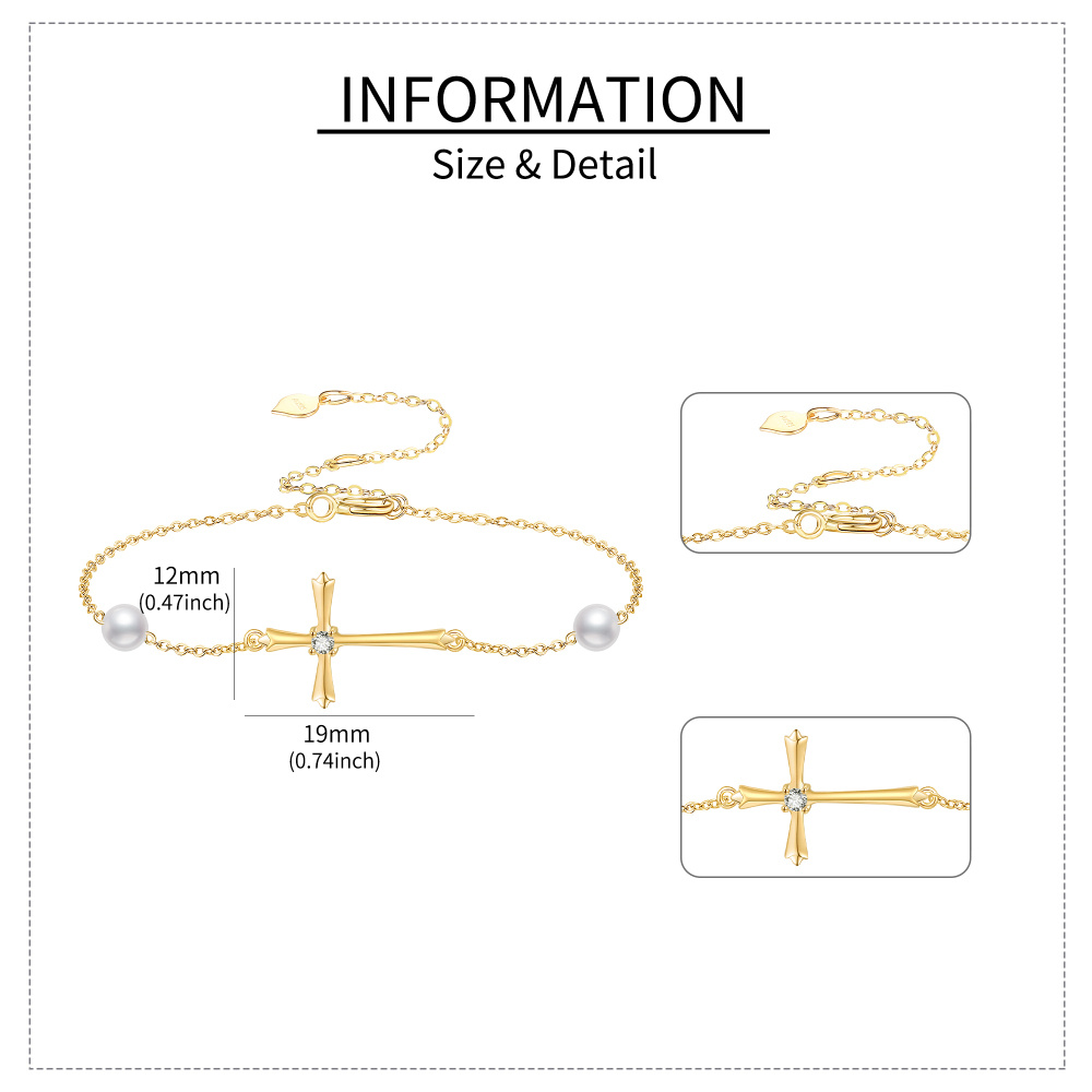 10K Gold kreisförmig Moissanit Kreuz Anhänger Armband-5