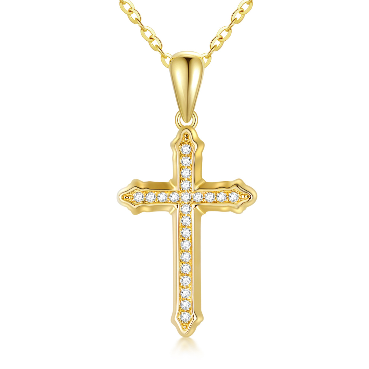 14K Gold Circular Shaped Moissanite Cross Pendant Necklace-1