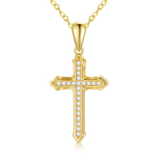 14K Gold Circular Shaped Moissanite Cross Pendant Necklace-57