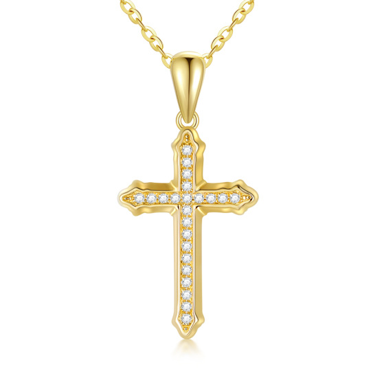 14K Gold Circular Shaped Moissanite Cross Pendant Necklace