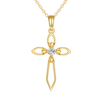 10K Gold Circular Shaped Moissanite Cross Pendant Necklace-20