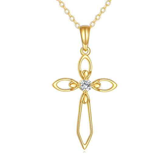 14K Gold Circular Shaped Moissanite Cross Pendant Necklace