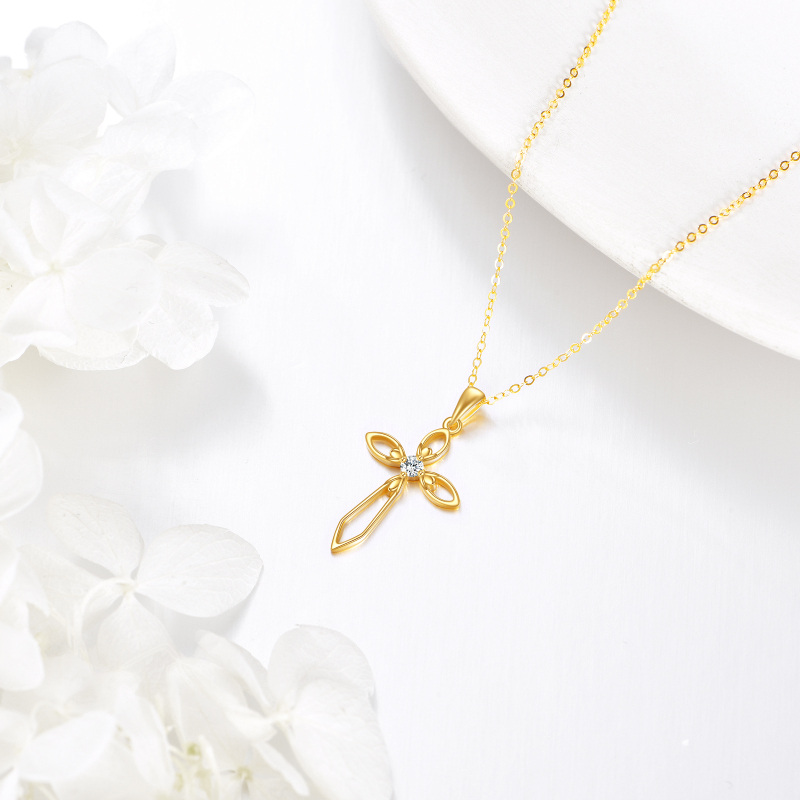 18K Gold Circular Shaped Moissanite Cross Pendant Necklace-3