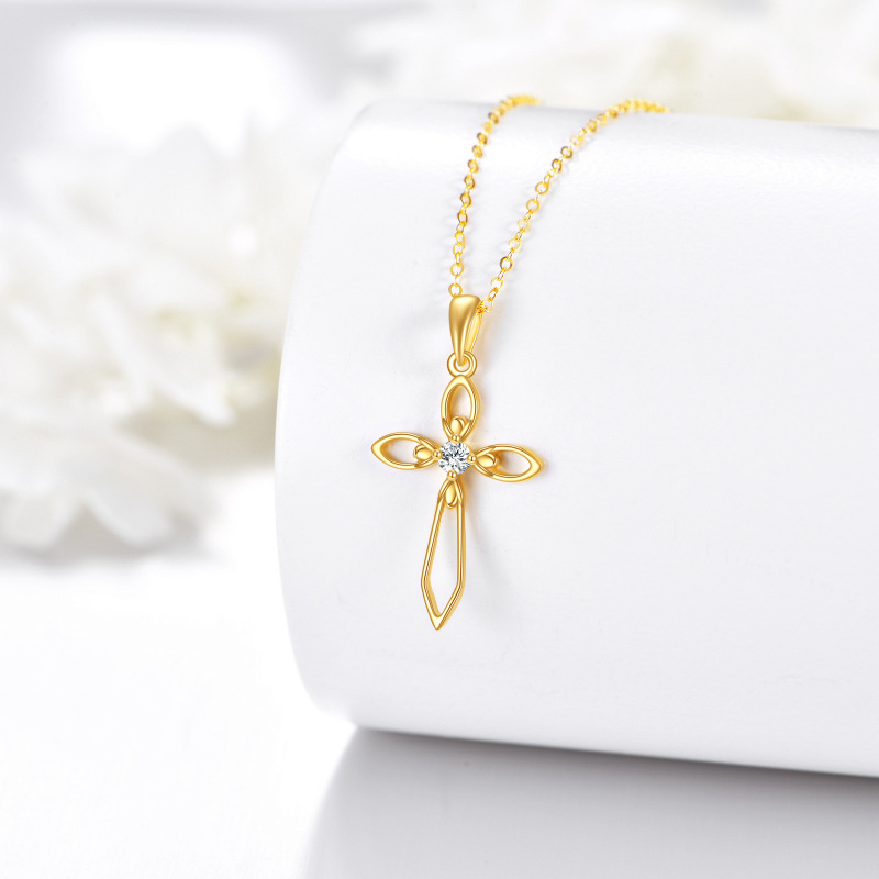 18K Gold Circular Shaped Moissanite Cross Pendant Necklace-4